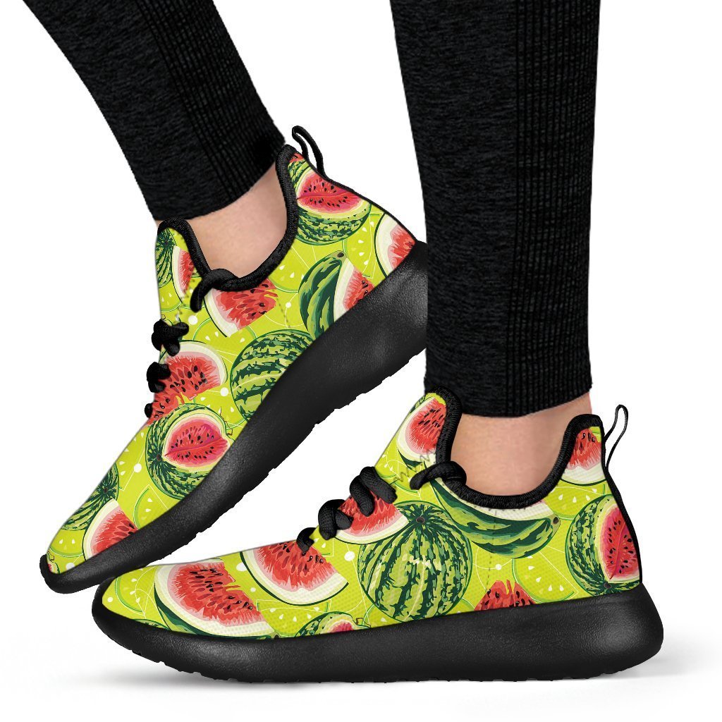 Lime Green Watermelon Pattern Print Mesh Knit Shoes GearFrost