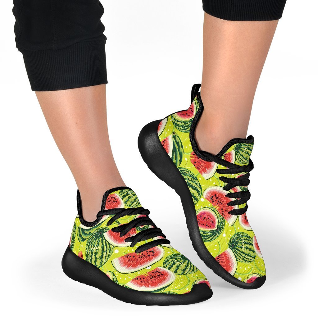 Lime Green Watermelon Pattern Print Mesh Knit Shoes GearFrost