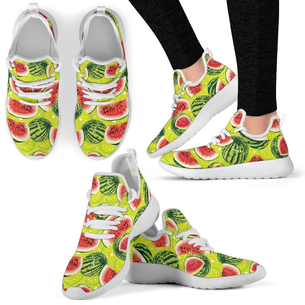 Lime Green Watermelon Pattern Print Mesh Knit Shoes GearFrost