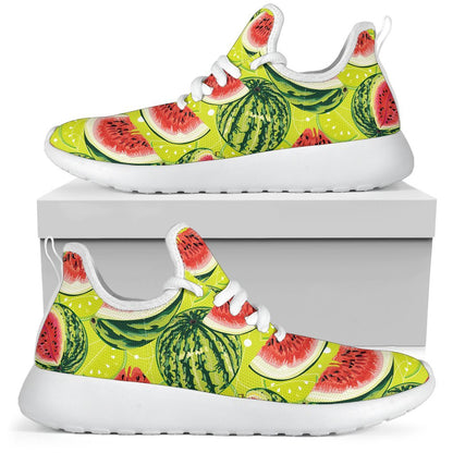Lime Green Watermelon Pattern Print Mesh Knit Shoes GearFrost