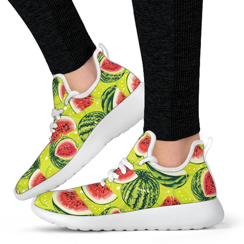 Lime Green Watermelon Pattern Print Mesh Knit Shoes GearFrost