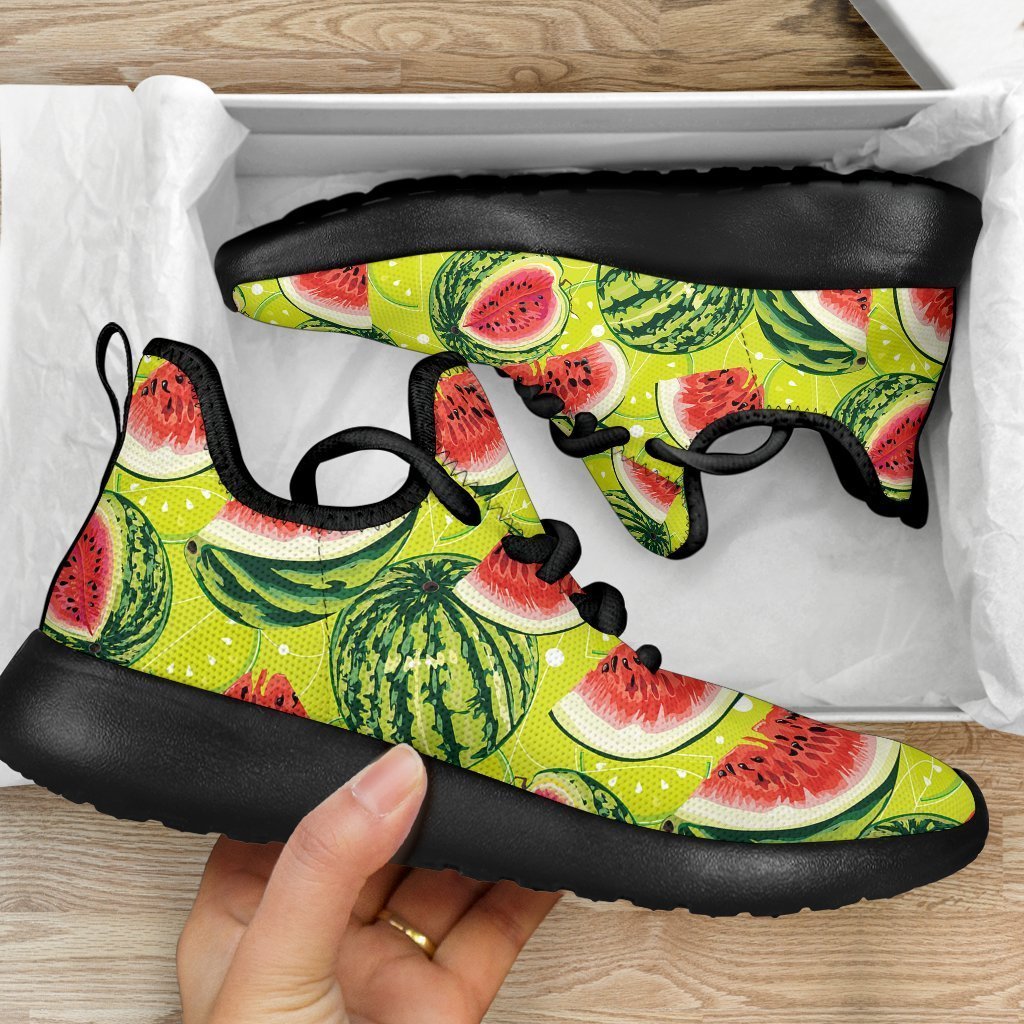 Lime Green Watermelon Pattern Print Mesh Knit Shoes GearFrost