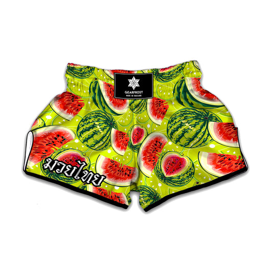 Lime Green Watermelon Pattern Print Muay Thai Boxing Shorts