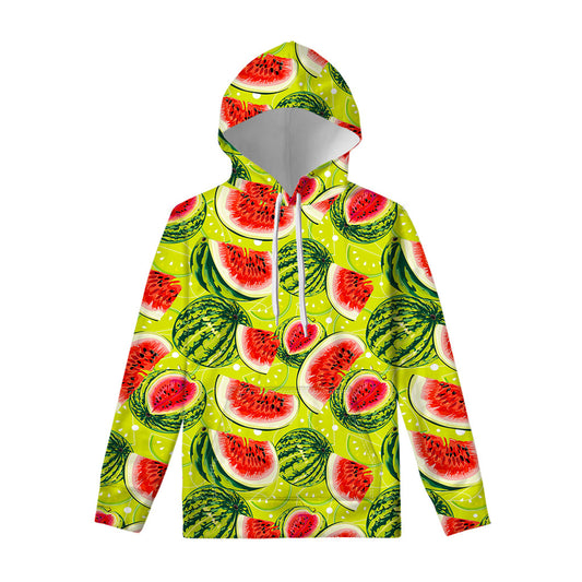 Lime Green Watermelon Pattern Print Pullover Hoodie