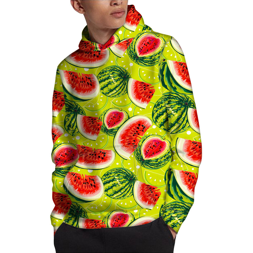 Lime Green Watermelon Pattern Print Pullover Hoodie