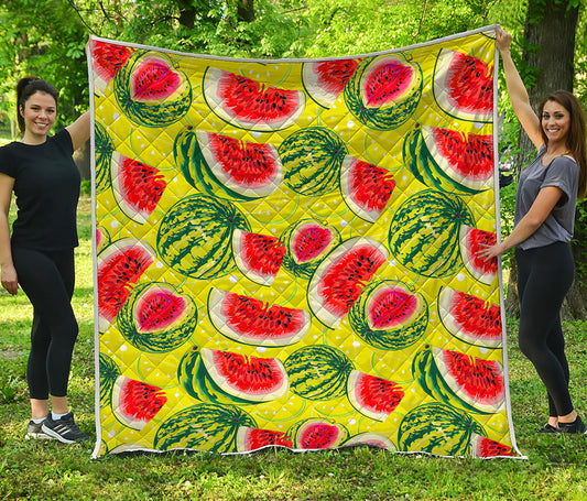 Lime Green Watermelon Pattern Print Quilt