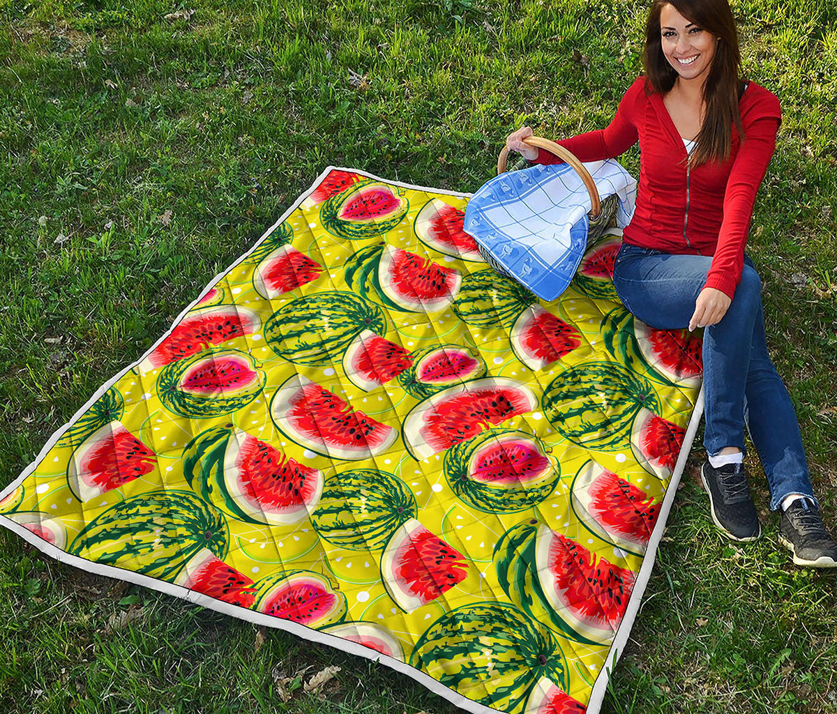 Lime Green Watermelon Pattern Print Quilt