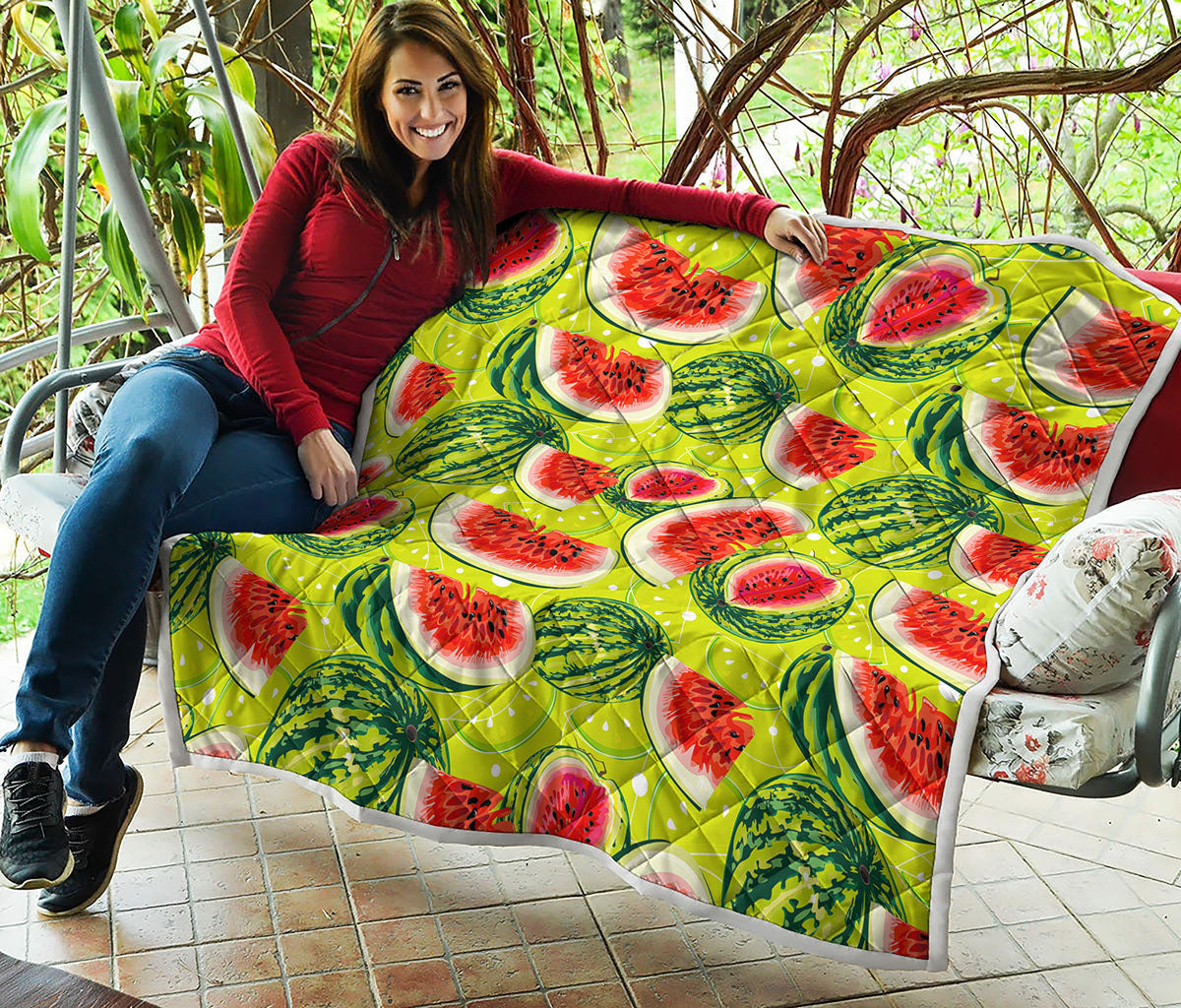 Lime Green Watermelon Pattern Print Quilt