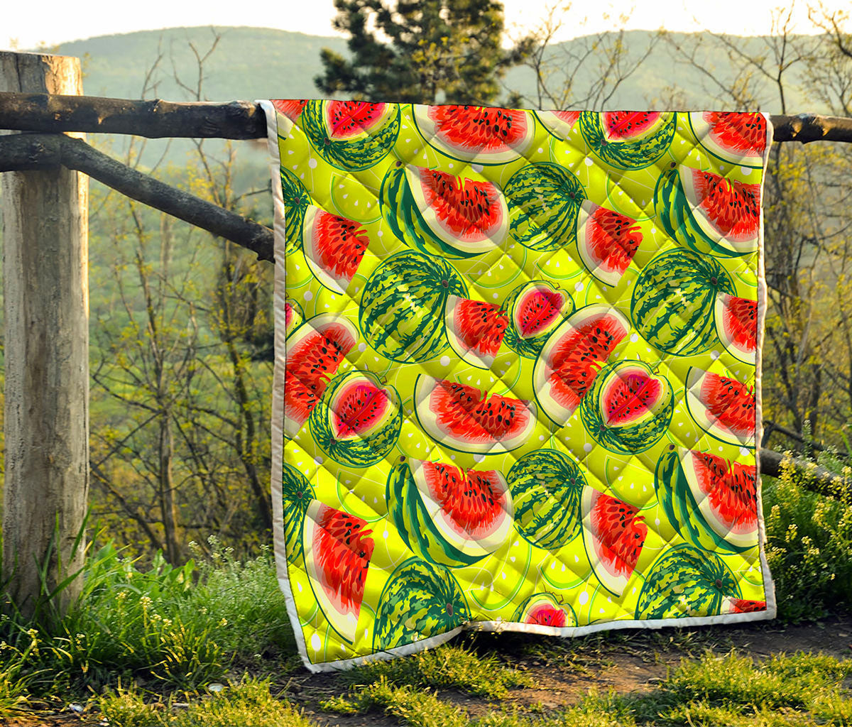 Lime Green Watermelon Pattern Print Quilt