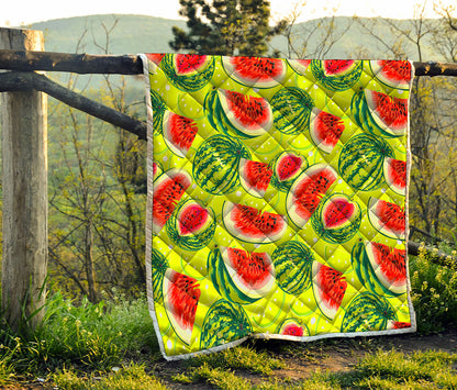 Lime Green Watermelon Pattern Print Quilt