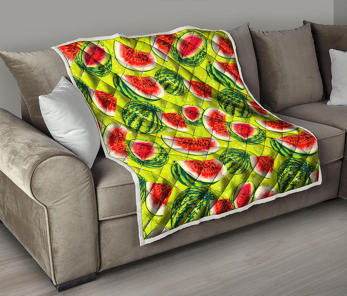Lime Green Watermelon Pattern Print Quilt