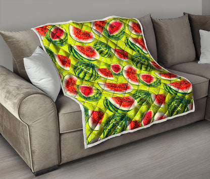 Lime Green Watermelon Pattern Print Quilt