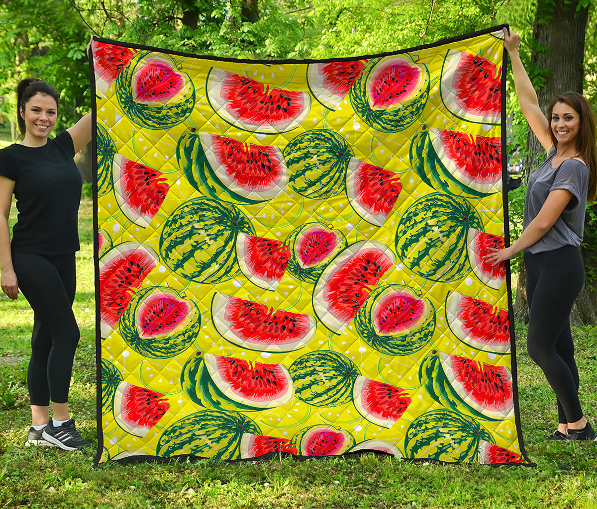 Lime Green Watermelon Pattern Print Quilt