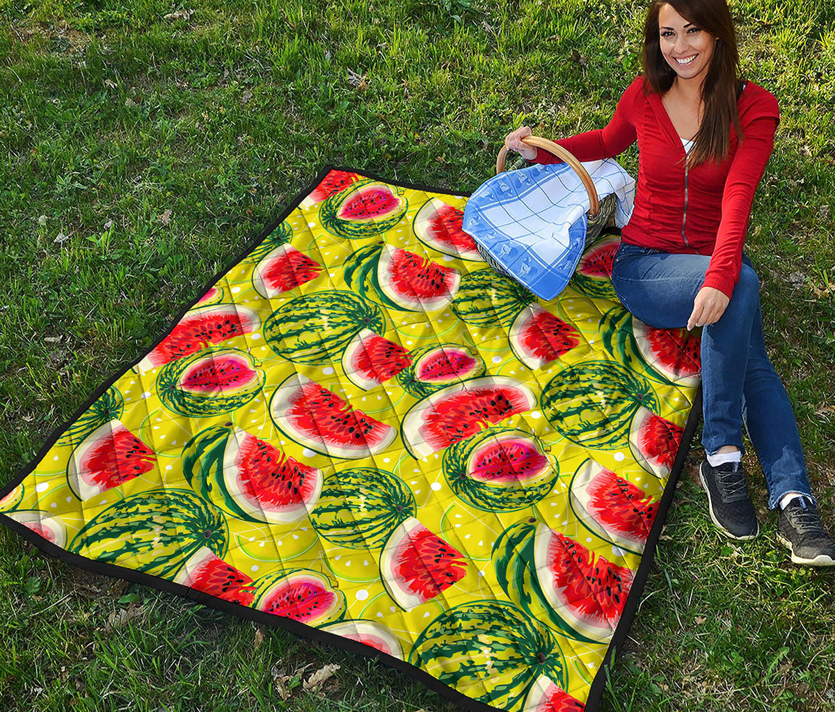 Lime Green Watermelon Pattern Print Quilt
