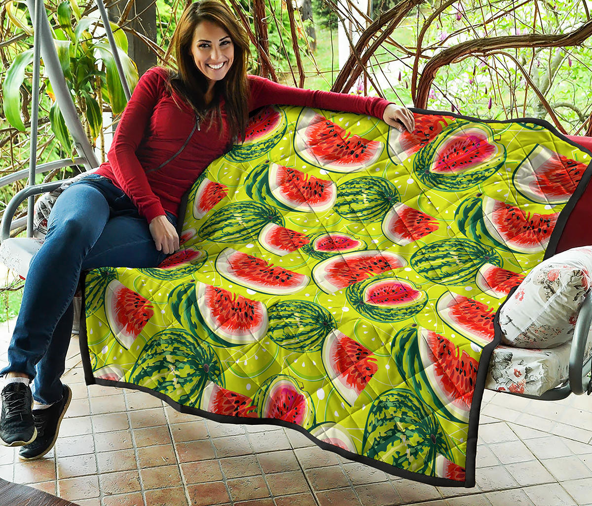 Lime Green Watermelon Pattern Print Quilt