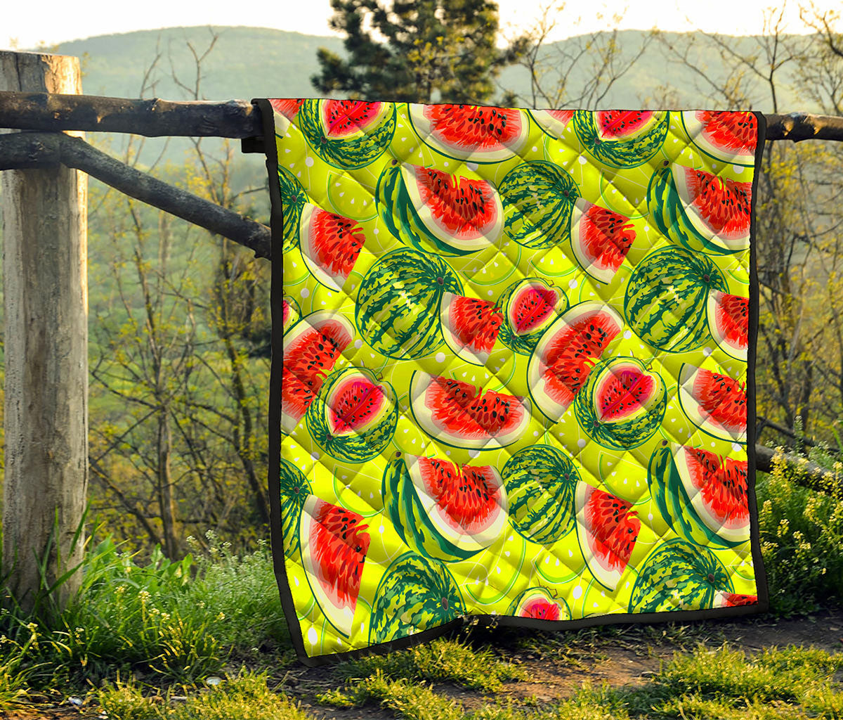 Lime Green Watermelon Pattern Print Quilt