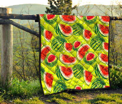 Lime Green Watermelon Pattern Print Quilt