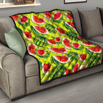 Lime Green Watermelon Pattern Print Quilt
