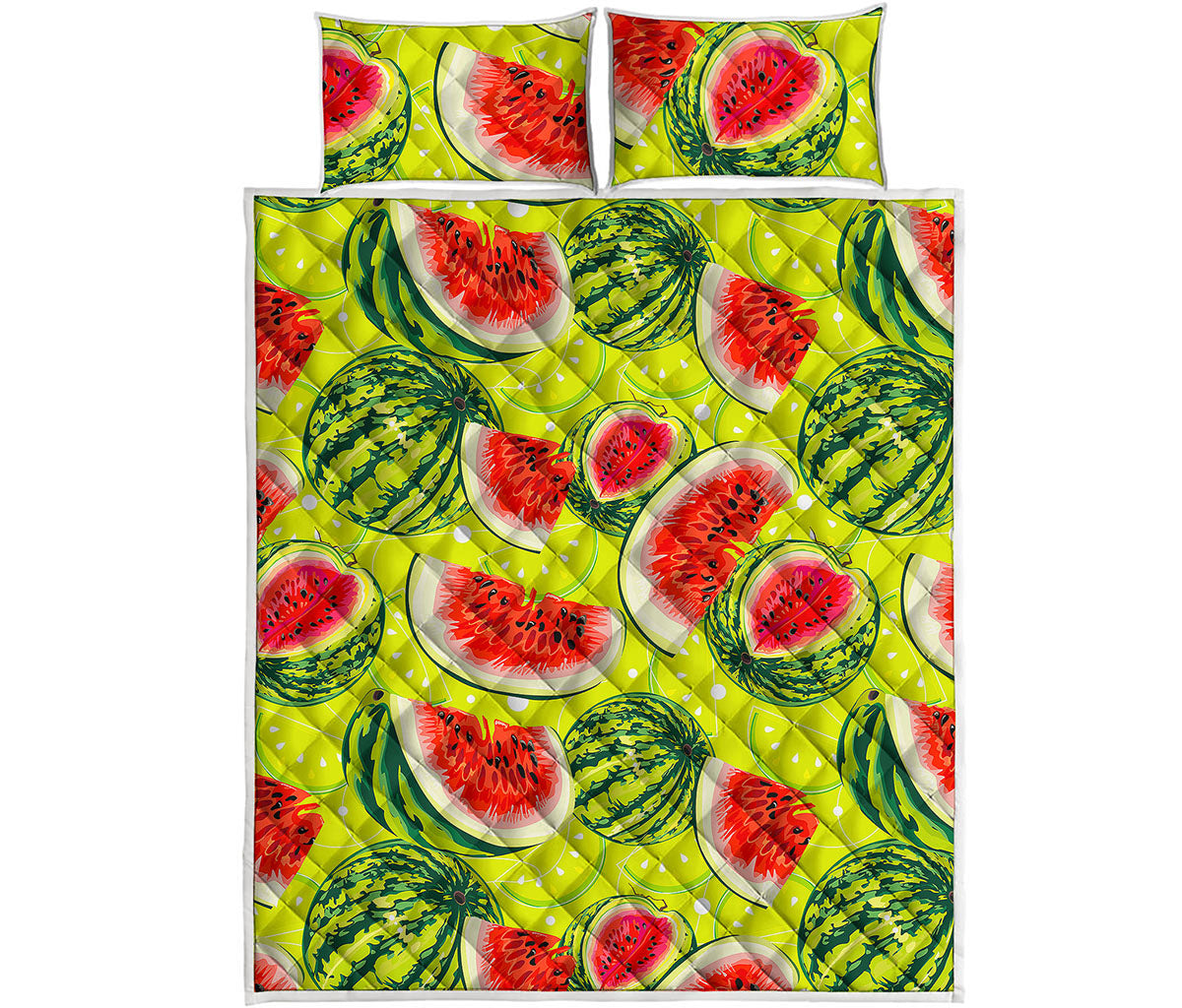 Lime Green Watermelon Pattern Print Quilt Bed Set