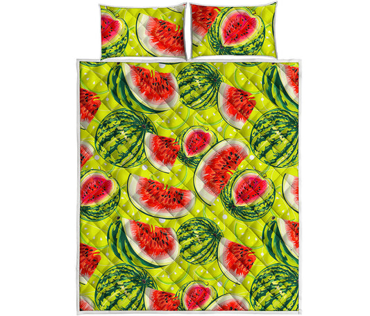 Lime Green Watermelon Pattern Print Quilt Bed Set