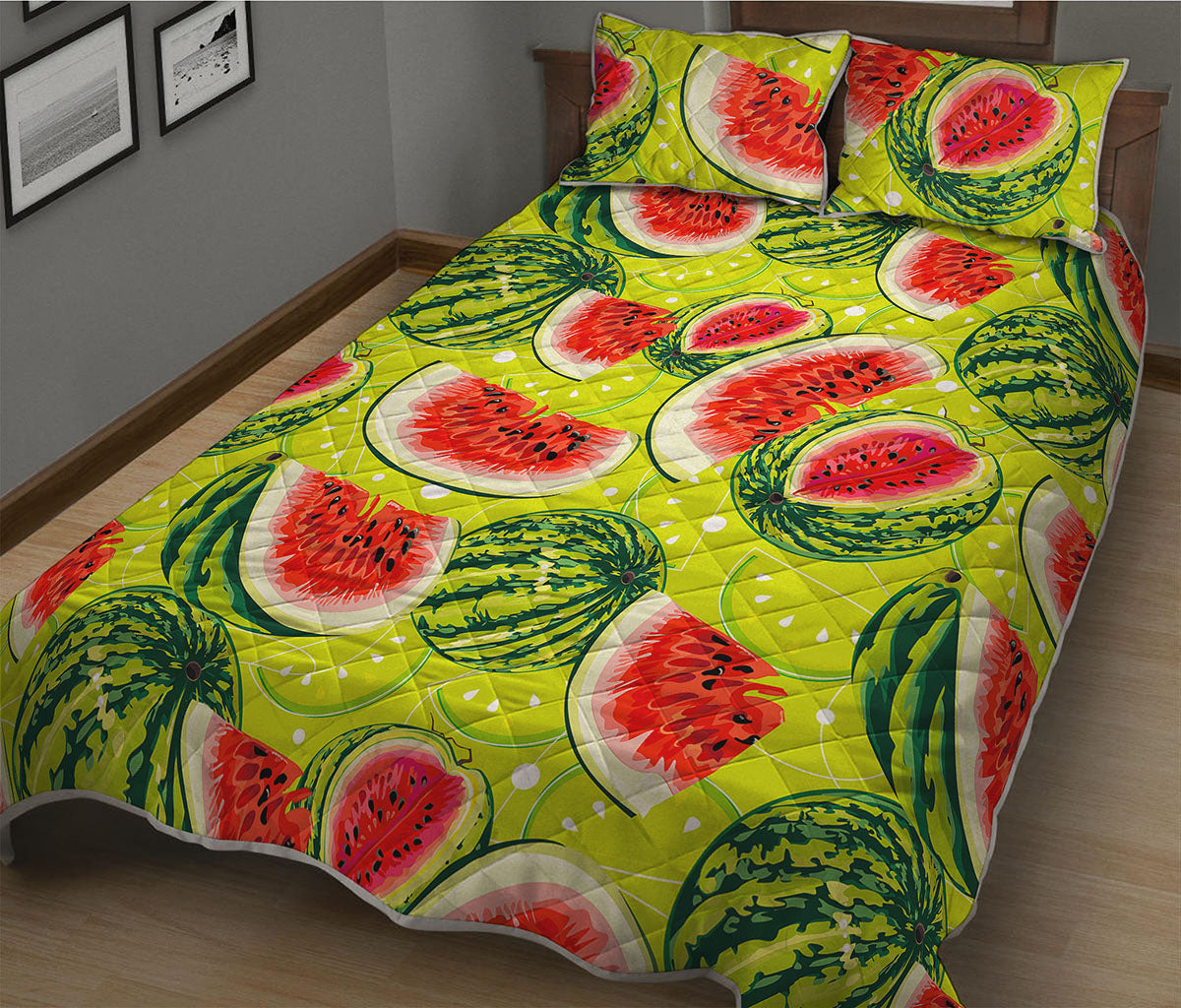 Lime Green Watermelon Pattern Print Quilt Bed Set