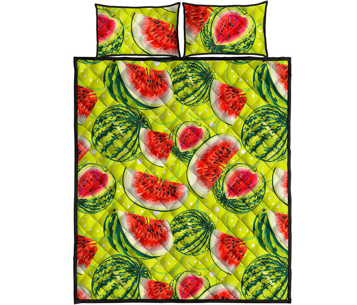 Lime Green Watermelon Pattern Print Quilt Bed Set
