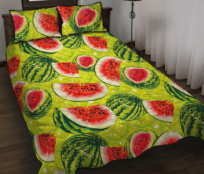 Lime Green Watermelon Pattern Print Quilt Bed Set