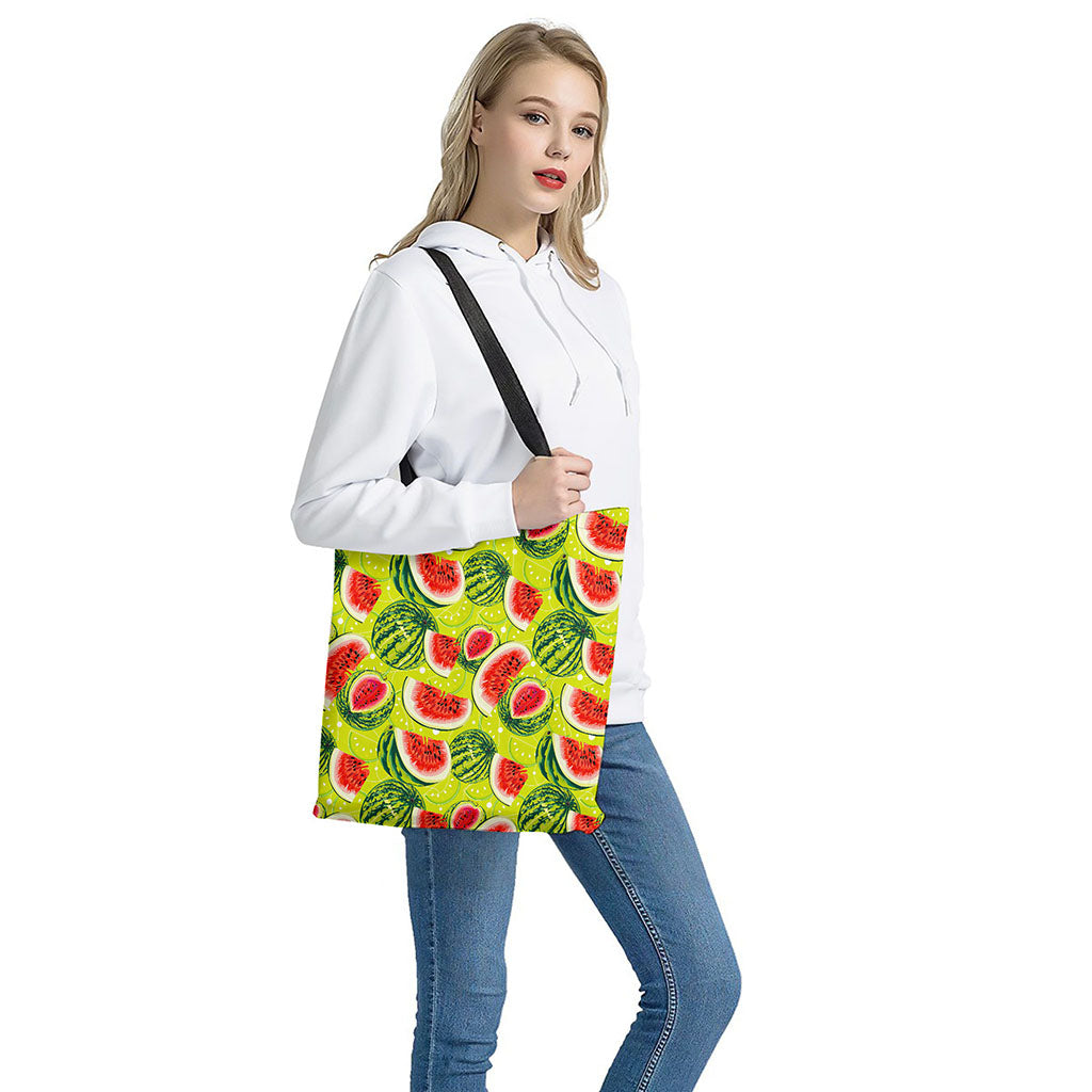 Lime Green Watermelon Pattern Print Tote Bag