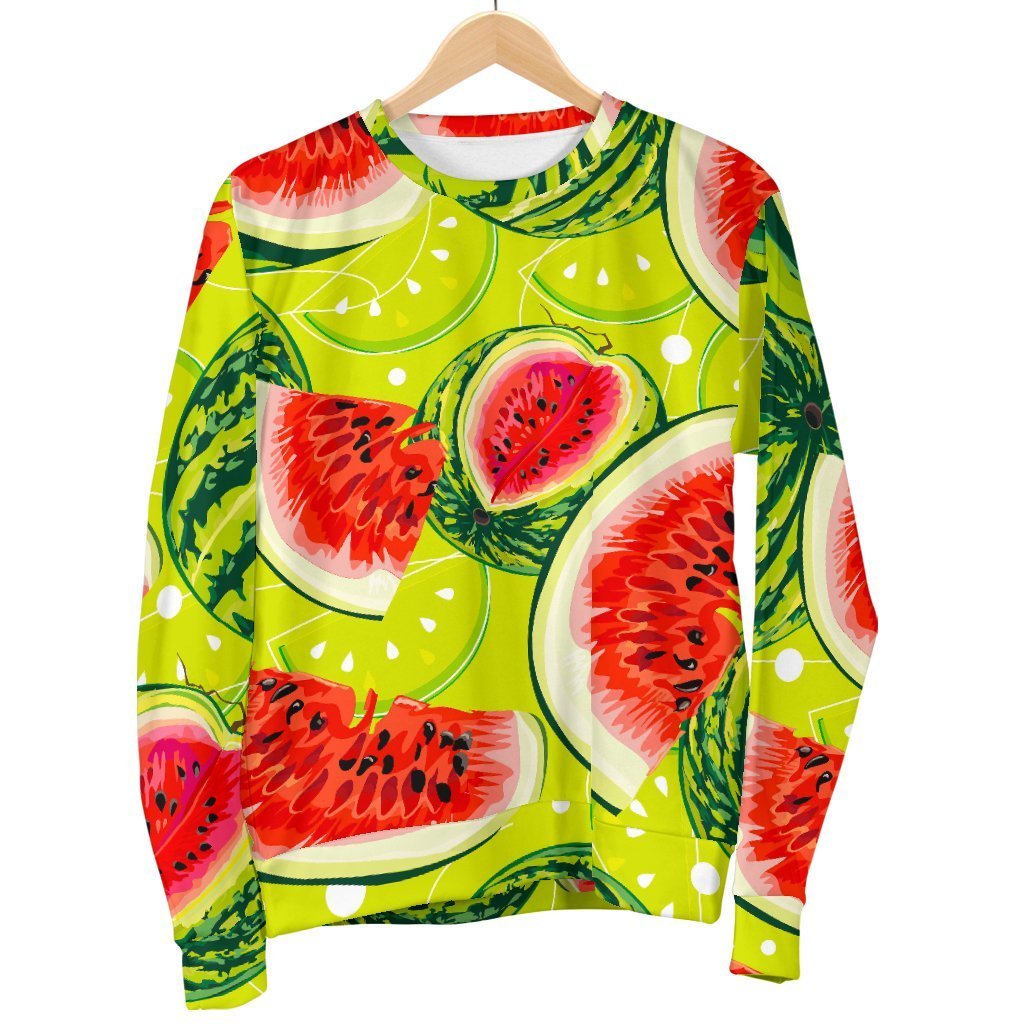 Lime Green Watermelon Pattern Print Women's Crewneck Sweatshirt GearFrost