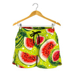 Lime Green Watermelon Pattern Print Women's Shorts