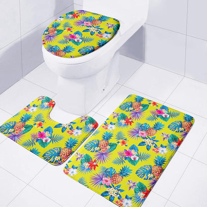 Lime Hawaiian Pineapple Pattern Print 3 Piece Bath Mat Set