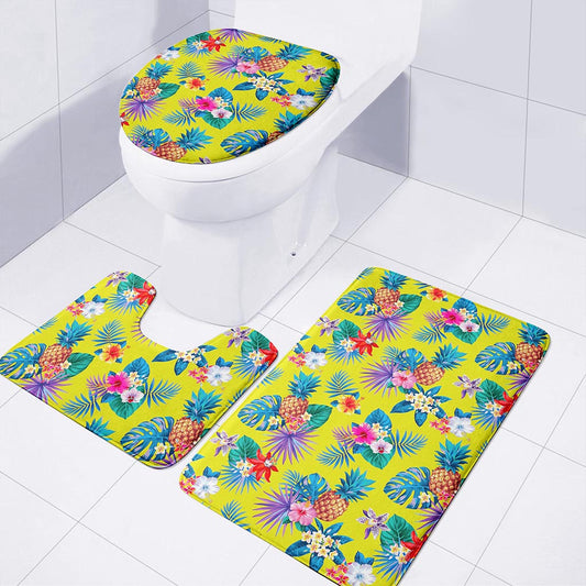 Lime Hawaiian Pineapple Pattern Print 3 Piece Bath Mat Set