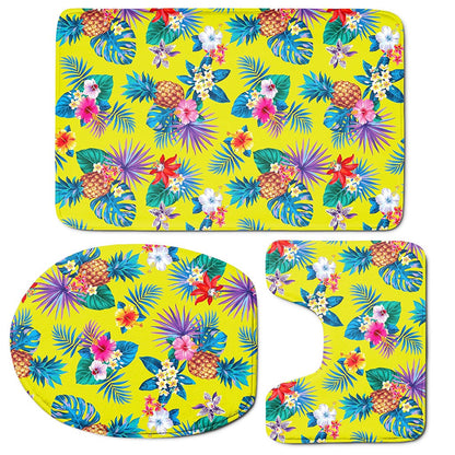 Lime Hawaiian Pineapple Pattern Print 3 Piece Bath Mat Set
