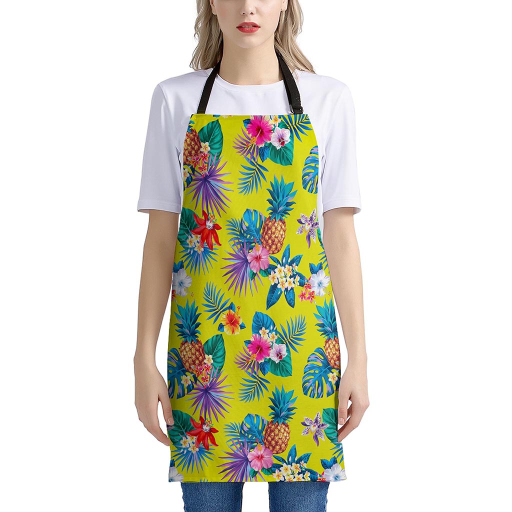 Lime Hawaiian Pineapple Pattern Print Apron