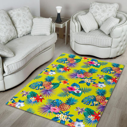 Lime Hawaiian Pineapple Pattern Print Area Rug GearFrost
