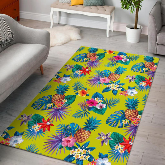 Lime Hawaiian Pineapple Pattern Print Area Rug GearFrost