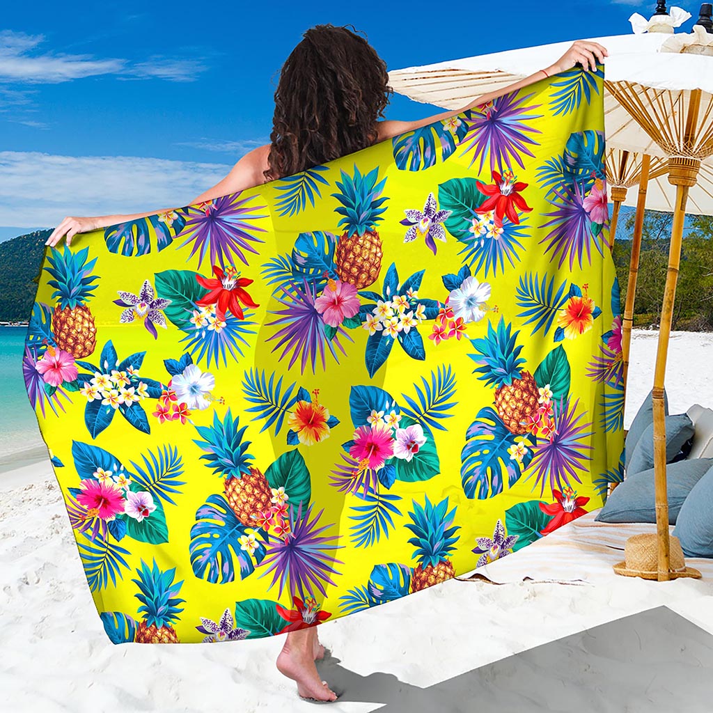 Lime Hawaiian Pineapple Pattern Print Beach Sarong Wrap