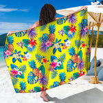 Lime Hawaiian Pineapple Pattern Print Beach Sarong Wrap