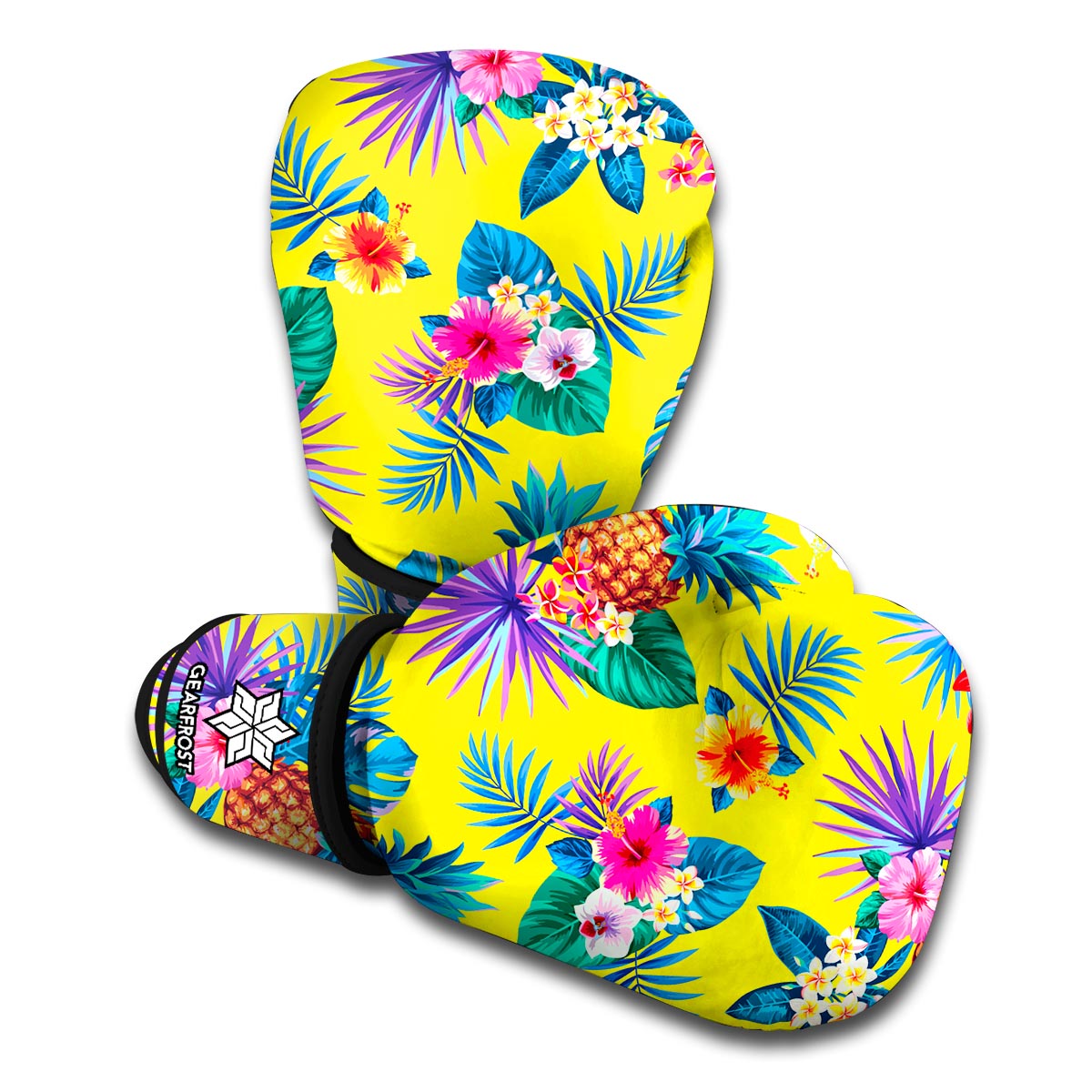 Lime Hawaiian Pineapple Pattern Print Boxing Gloves