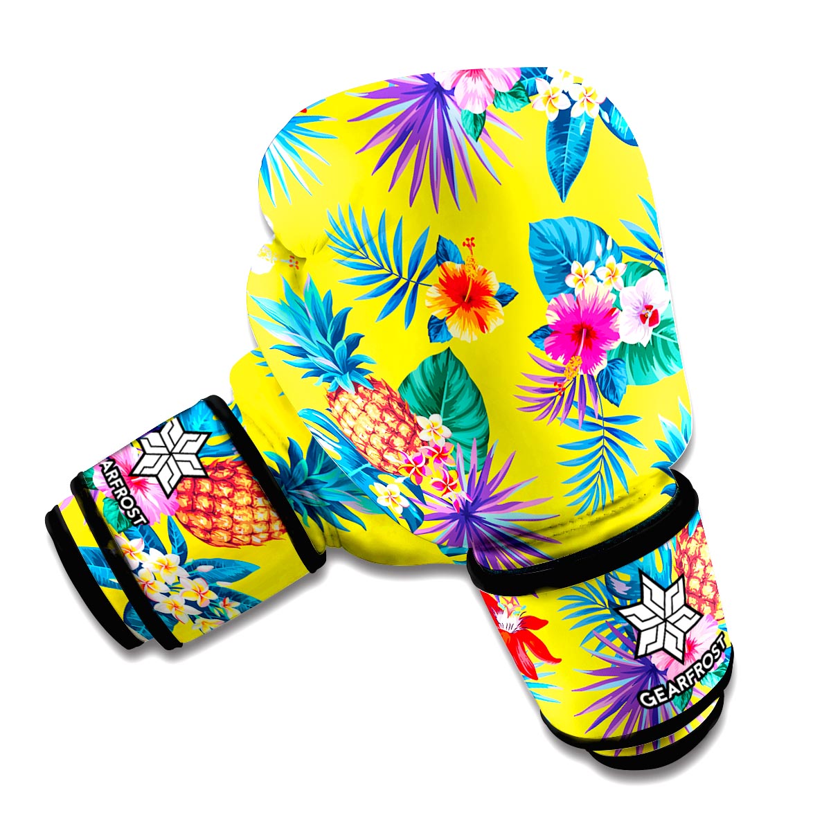 Lime Hawaiian Pineapple Pattern Print Boxing Gloves