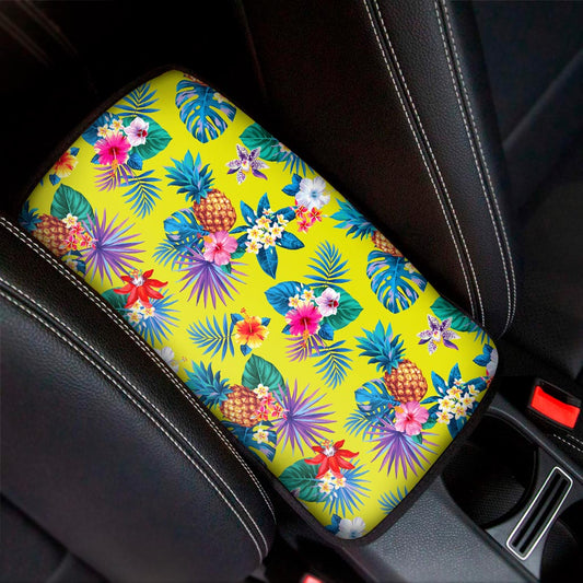 Lime Hawaiian Pineapple Pattern Print Car Center Console Cover