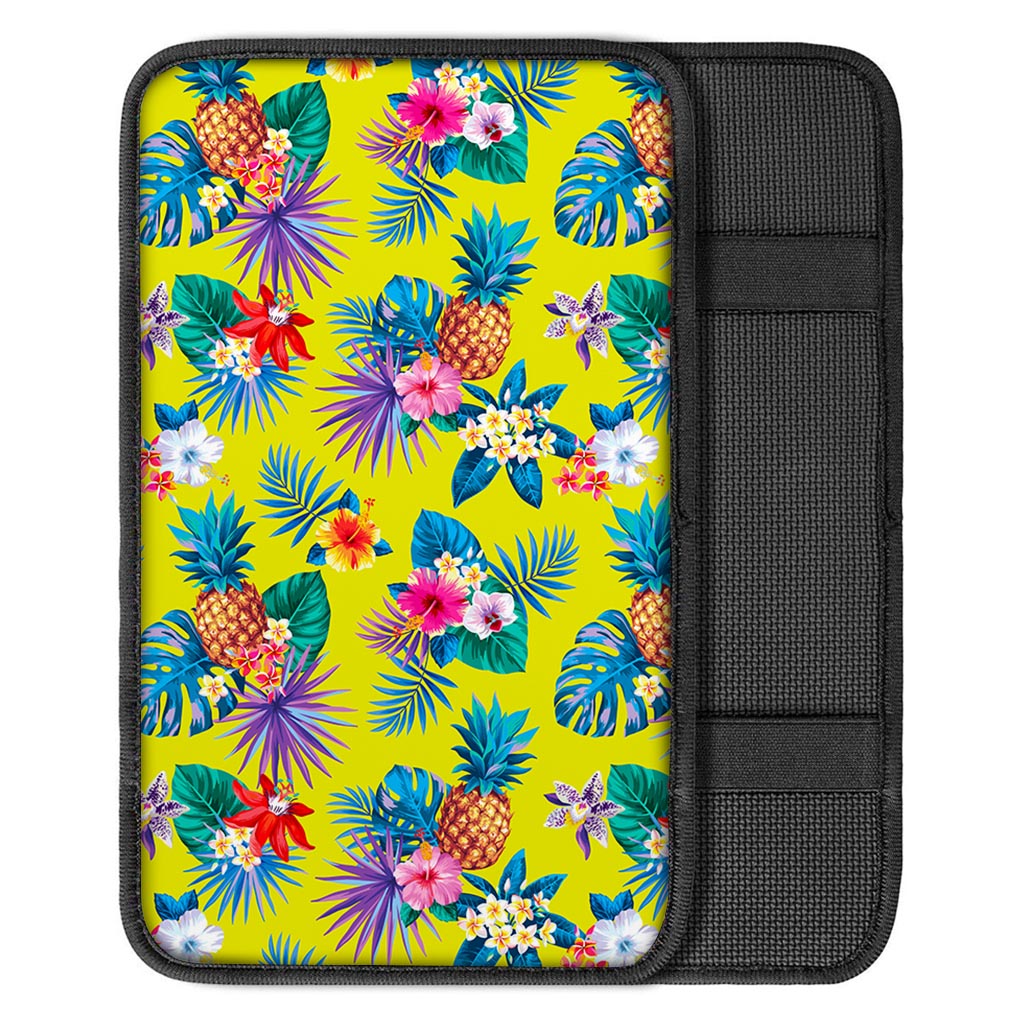 Lime Hawaiian Pineapple Pattern Print Car Center Console Cover