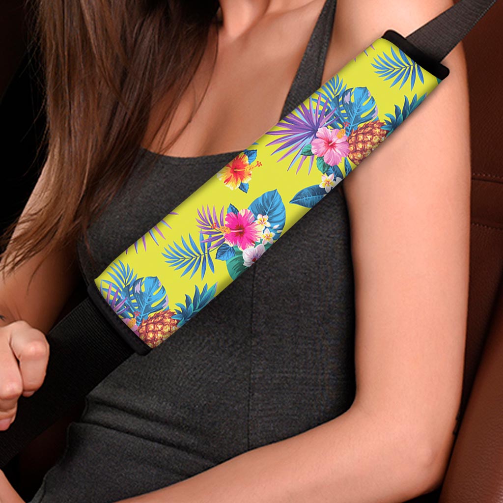 Lime Hawaiian Pineapple Pattern Print Car Seat Belt Covers