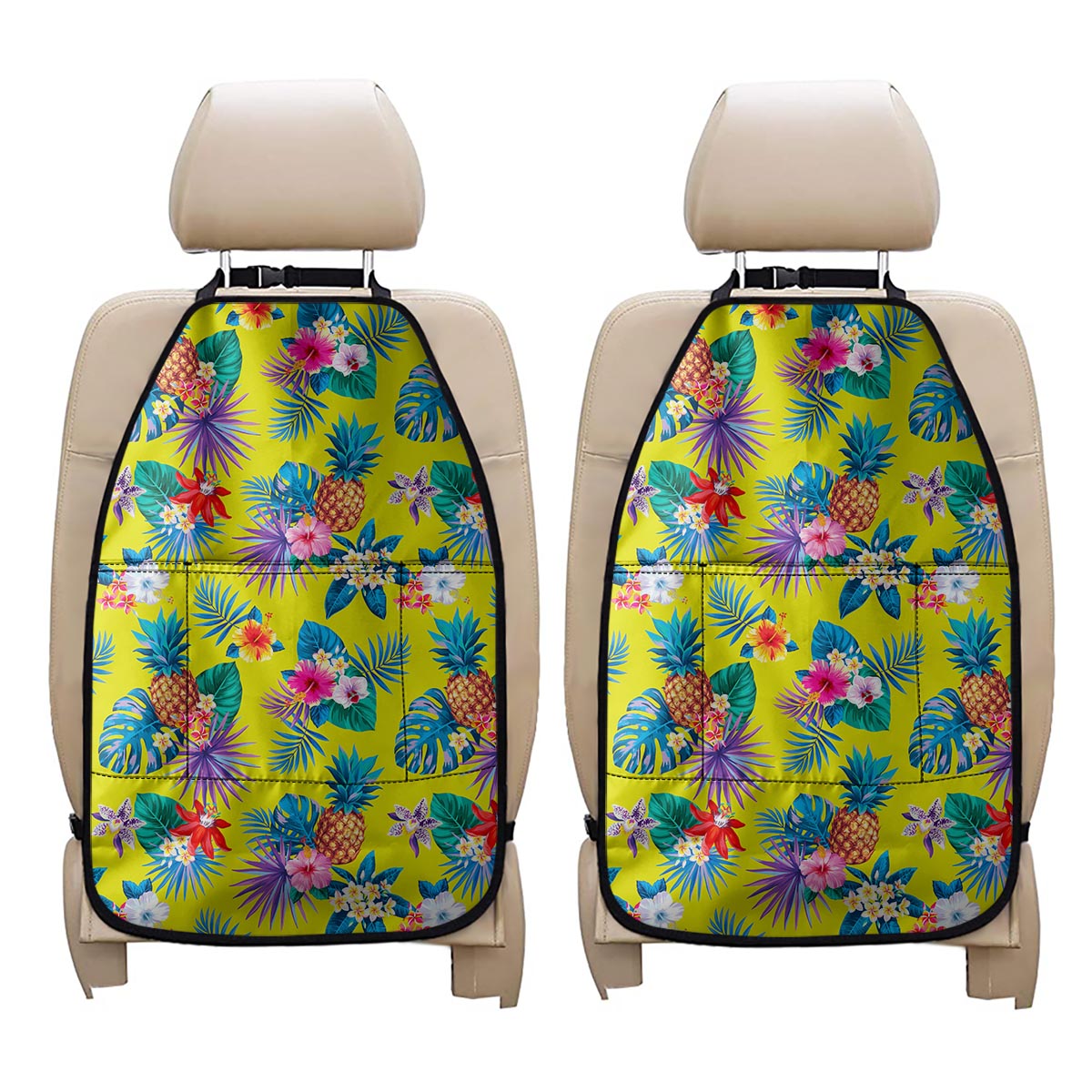 Lime Hawaiian Pineapple Pattern Print Car Seat Organizers