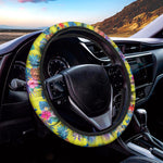 Lime Hawaiian Pineapple Pattern Print Car Steering Wheel Cover