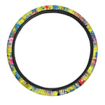 Lime Hawaiian Pineapple Pattern Print Car Steering Wheel Cover