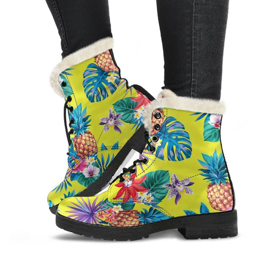 Lime Hawaiian Pineapple Pattern Print Comfy Boots GearFrost