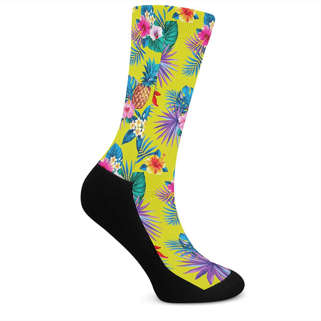 Lime Hawaiian Pineapple Pattern Print Crew Socks