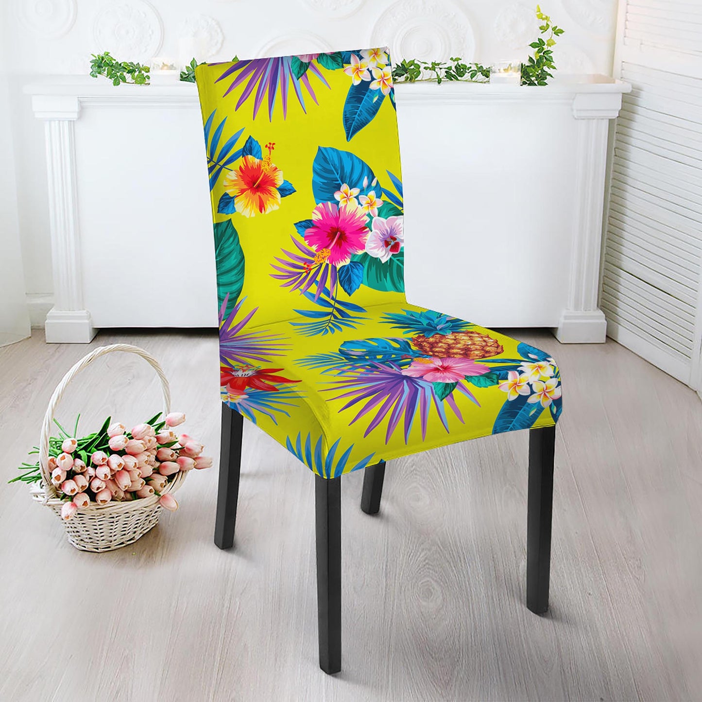 Lime Hawaiian Pineapple Pattern Print Dining Chair Slipcover