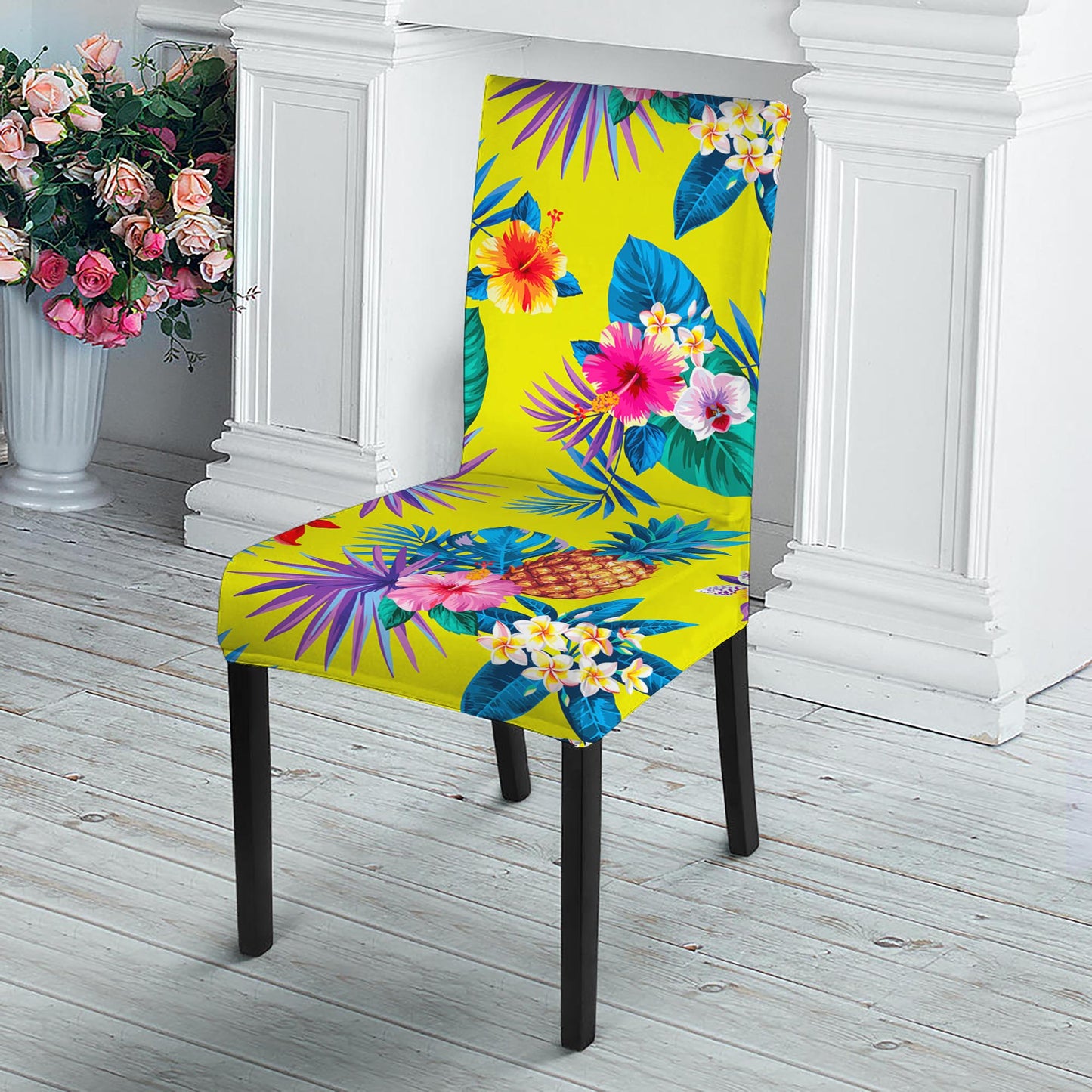 Lime Hawaiian Pineapple Pattern Print Dining Chair Slipcover